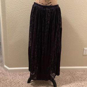Women’s Black Lace & Velour Maxi Skirt
